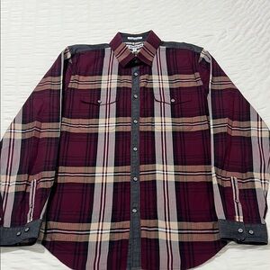 Express Men's Burgundy Plaid Extra Slim Shirt Large